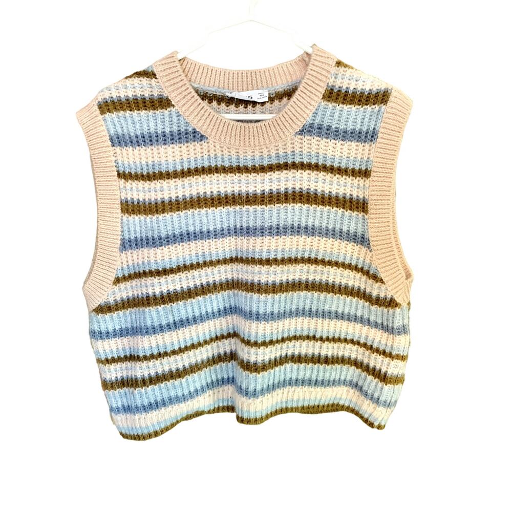 Mango Striped Sleeveless Sweater - Blue, Brown, Cream